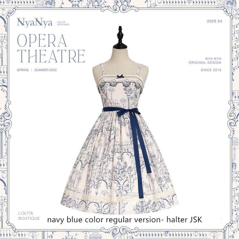 (Buyforme)NyaNya~Opera Theater~Retro and Elegant Lolita JSK Set free size halter version JSK - navy blue (regular version) 