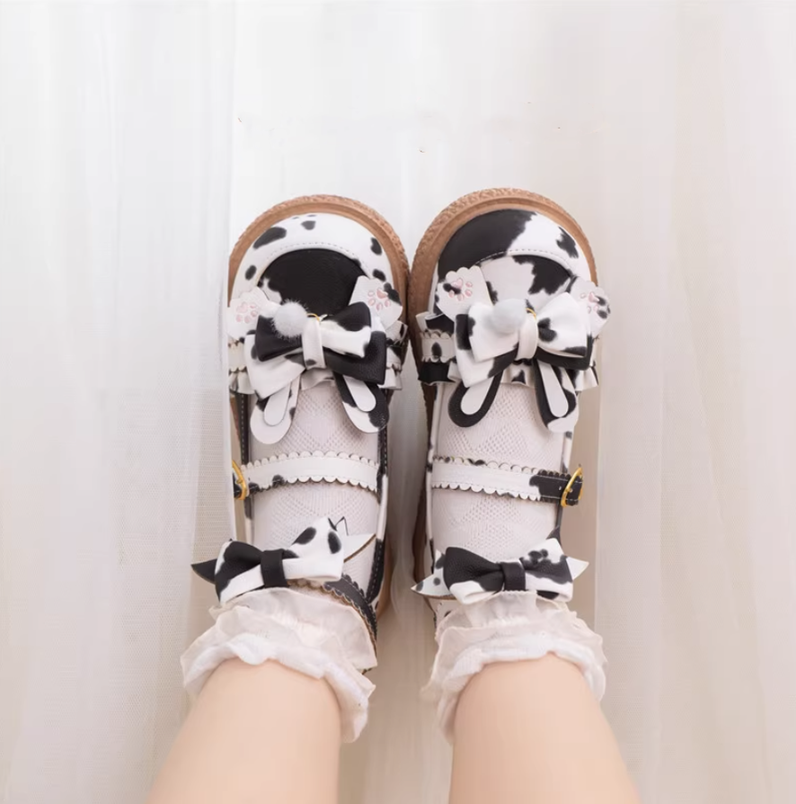 (Buyforme)Milk Bunny~Japanese Round Toe Cute Lolita Leather Shoes cow color 34 