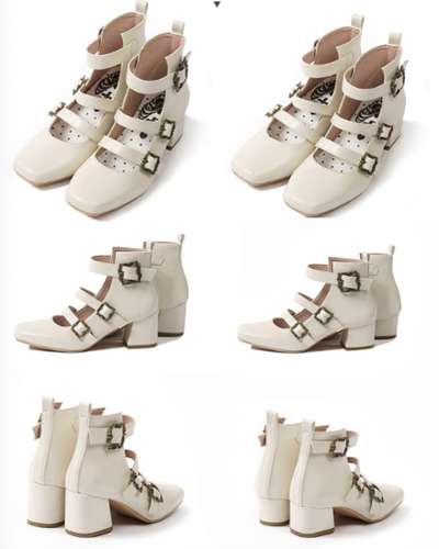 MODO~Vintage Elegant Lolita Three-buckle Mary Janes Shining Shoes 34 milky white(5.8CM) 