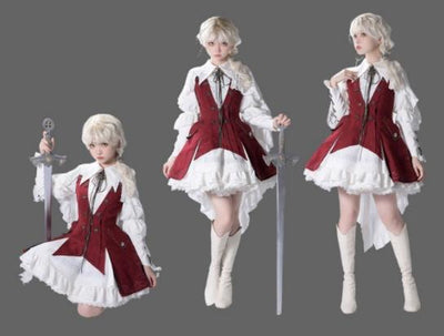 (Buy for me) Wuyuzhe~Tale Bringer's DRAGOON~Gothic Lolita Short Version Full Set free size red embroidery vest 