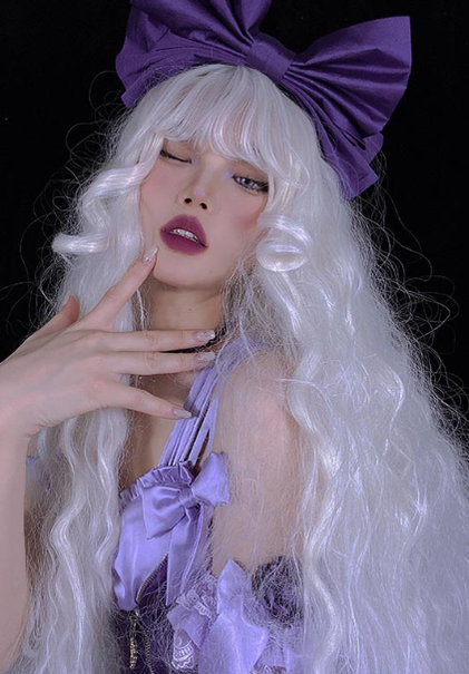 PippiPalace~White Moonlight~Elegant Long White Curly Lolita Wig   