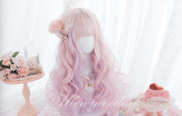 Alicegarden~Harajuku Style J-fashion Pink Lolita Long Curly Wig pink (rainbow candy) wig  
