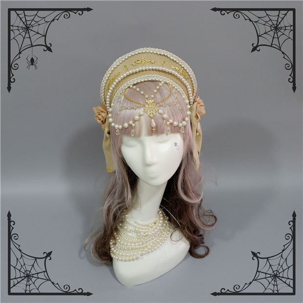 Fox Cherry-Lolita Palace Retro Gorgeous Flowers Headdress beige