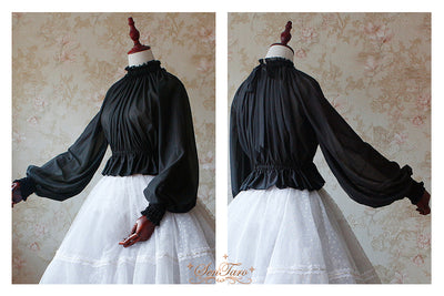 SenTaro ~ Little Pudding ~ Long Puff Sleeve Lolita Blouse free size black (pre-order) 