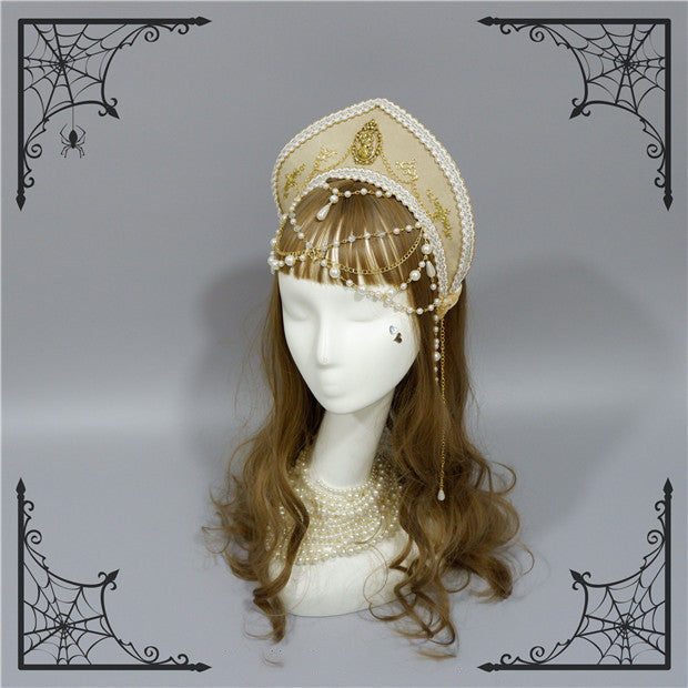 Foxcherry~Retro Lolita Gorgeous Bead Chain Headdress Multicolors beige  