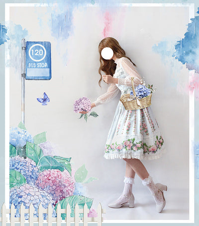 Beleganty~Summer of Hydrangea~Flower Printed Lolita Jumper Skirt S mint green(S-M) 