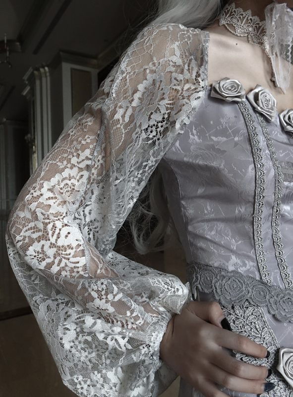 Blood Supply~Rose Funeral~Dark Halloween Grey Rose Corset Top   