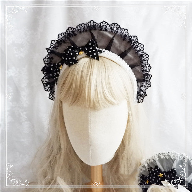 Foxcherry-Retro Lace Polka Dot Sweet Maid Headdress free size black 