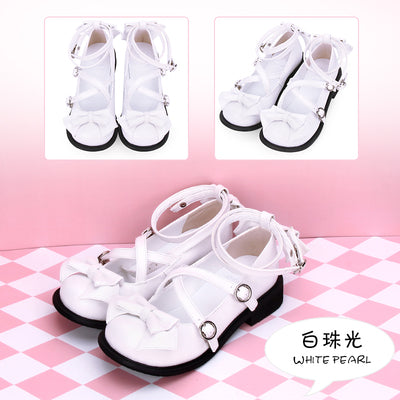 Angelic imprint - Sweet Lolita Bow Shoes, Low Heel, Round Toe 34 Pearlescent - white