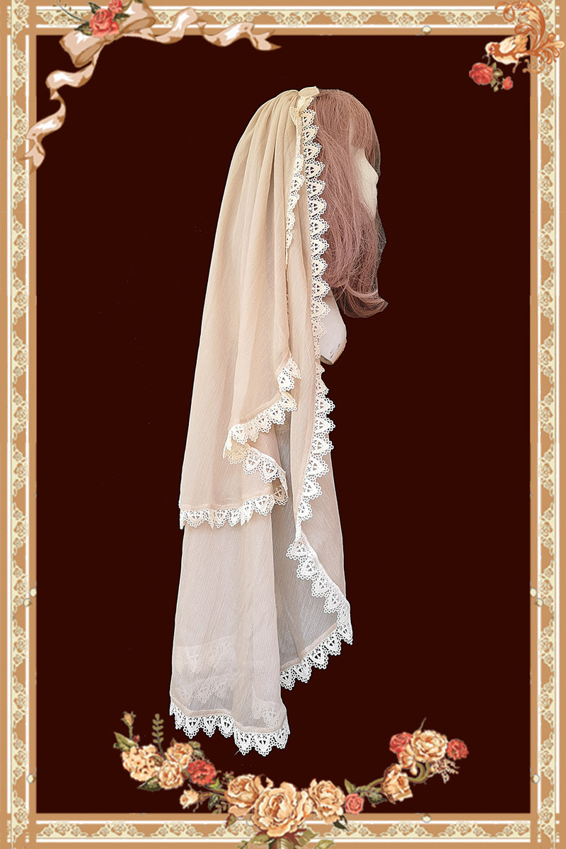 Infanta~Gothic Lolita Vail Double-layer Lace Headdress free size apricot 