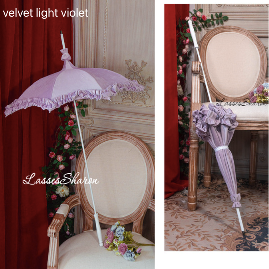 Handmade European Style Vintage Flounce Lolita Parasol Multicolors pagoda-shape velvet light violet 