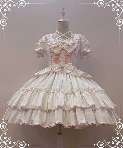 (Buy for me) Little Bear~Cotton Lolita Halter OP Dress S white OP 