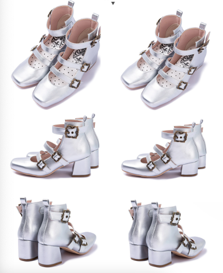 MODO - Vintage Elegant Lolita Three-buckle Mary Janes Shining Shoes 34 Silver(5.8CM)