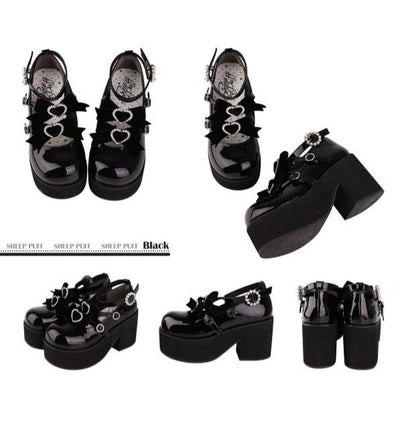 (Buy For Me)~Sheep Puff~Sweet Lolita Heel Punk Platform Shoes 34 black 