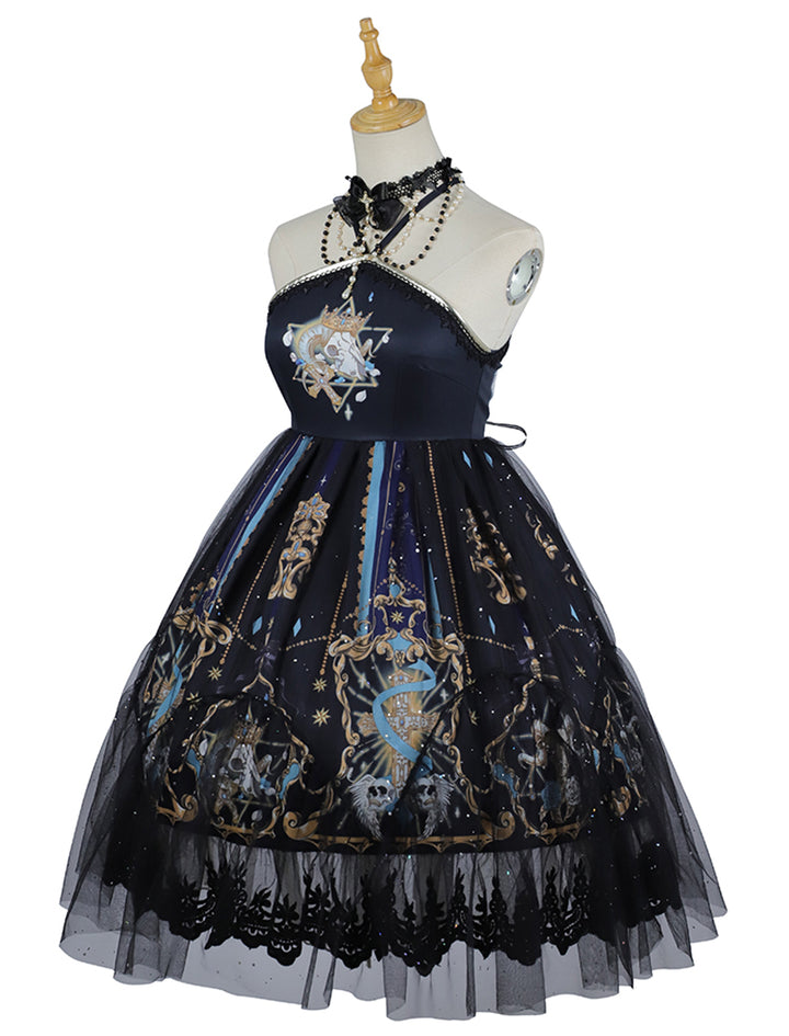 YingLuoFu God Redemption Gothic Darkness Lolita JSK S JSK dress+waistband+necklace 