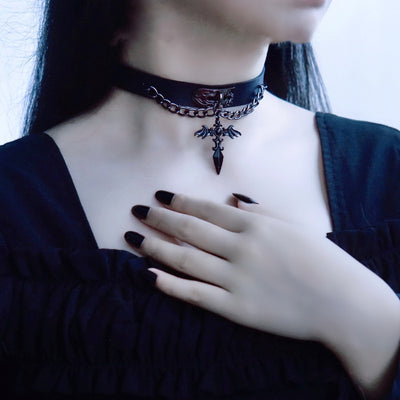 Strange Sugar~Gothic Lolita Cross Leather Choker   