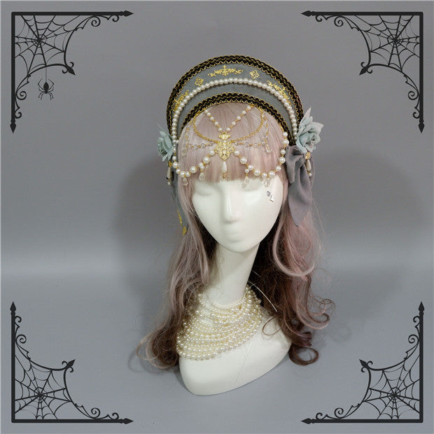 Fox Cherry-Lolita Palace Retro Gorgeous Flowers Headdress free size gray 