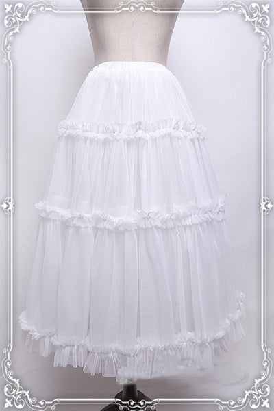 Krad Lanrete~Elegant Long and Short Lolita Petticoat Free size gauze SK (long version)-white color 