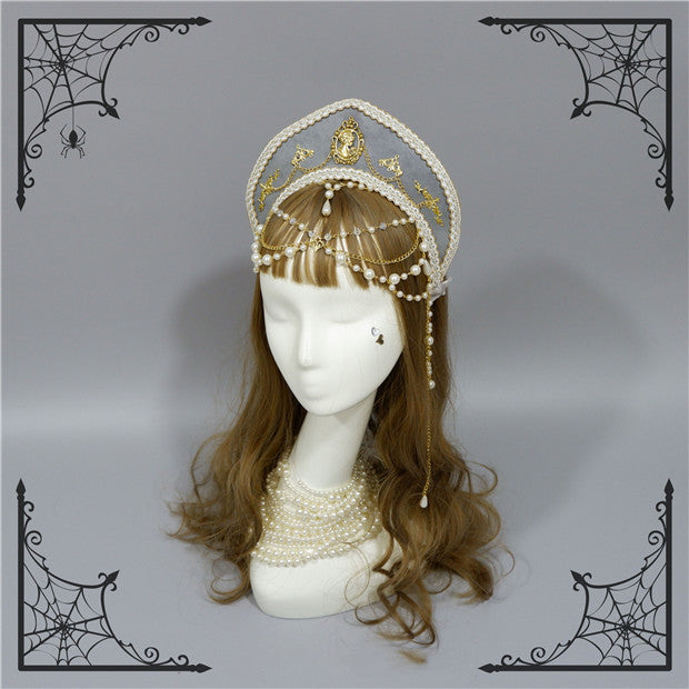 Foxcherry~Retro Lolita Gorgeous Bead Chain Headdress Multicolors gray  