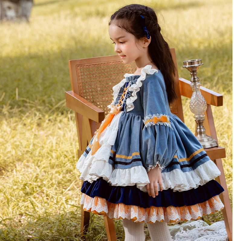 Kid Lolita Blue Princess Dress Flounce Hemline blue 130cm 