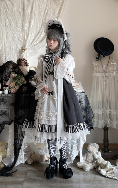 CastleToo~Holy College Magician~Gothic Lolita Black and White OP   