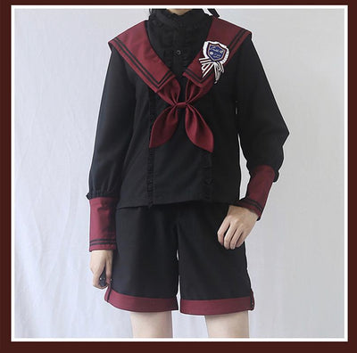 CastleToo~Voyage Atlantis Sailor Lolita Prince Shorts/OP Set L shirt only (long sleeve black&red color+bow tie) without bust cover 