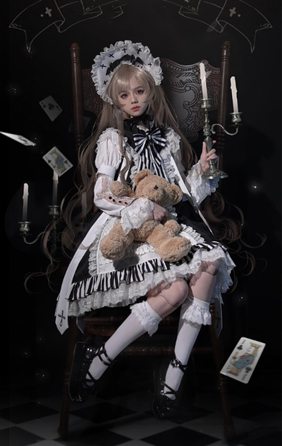CastleToo~Holy College Magician~Gothic Lolita Black and White OP   