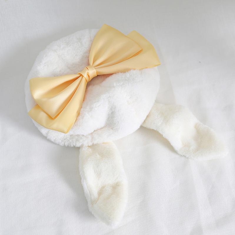 Xiaogui~J-Fashion Rabbit Ear Bow Warm Hat Multicolors M（56-58cm） light yellow bow hat 