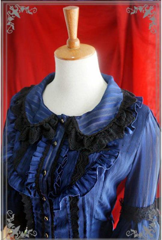 Strawberry Witch~Flower Wedding White Dark Blue Blouse   