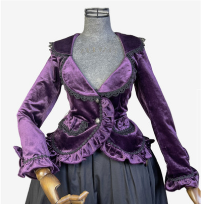Lace Garden~Miss Hepburn~Vintage Lolita Velvet Coat and Dress Suit S deep purple coat 