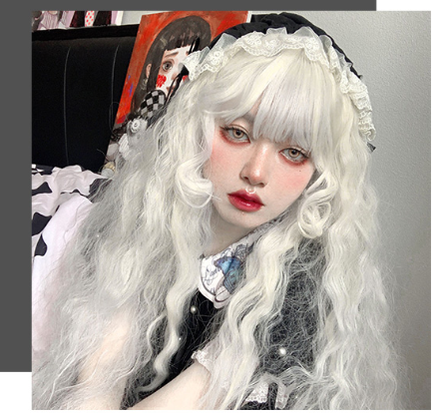 PippiPalace~White Moonlight~Elegant Long White Curly Lolita Wig   