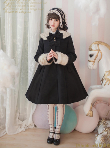 (Buyforme)Unideer~Casual Lolita Winter Wool Down Coat Multicolors S black 