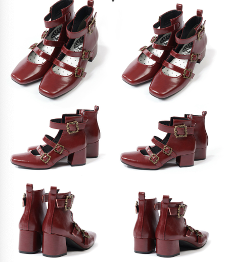 MODO - Vintage Elegant Lolita Three-buckle Mary Janes Shining Shoes 34 Burgundy(5.8CM)