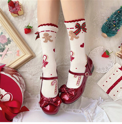 Sheep Puff~Christmas Cotton Lolita Calf Socks gingerbread man free size 