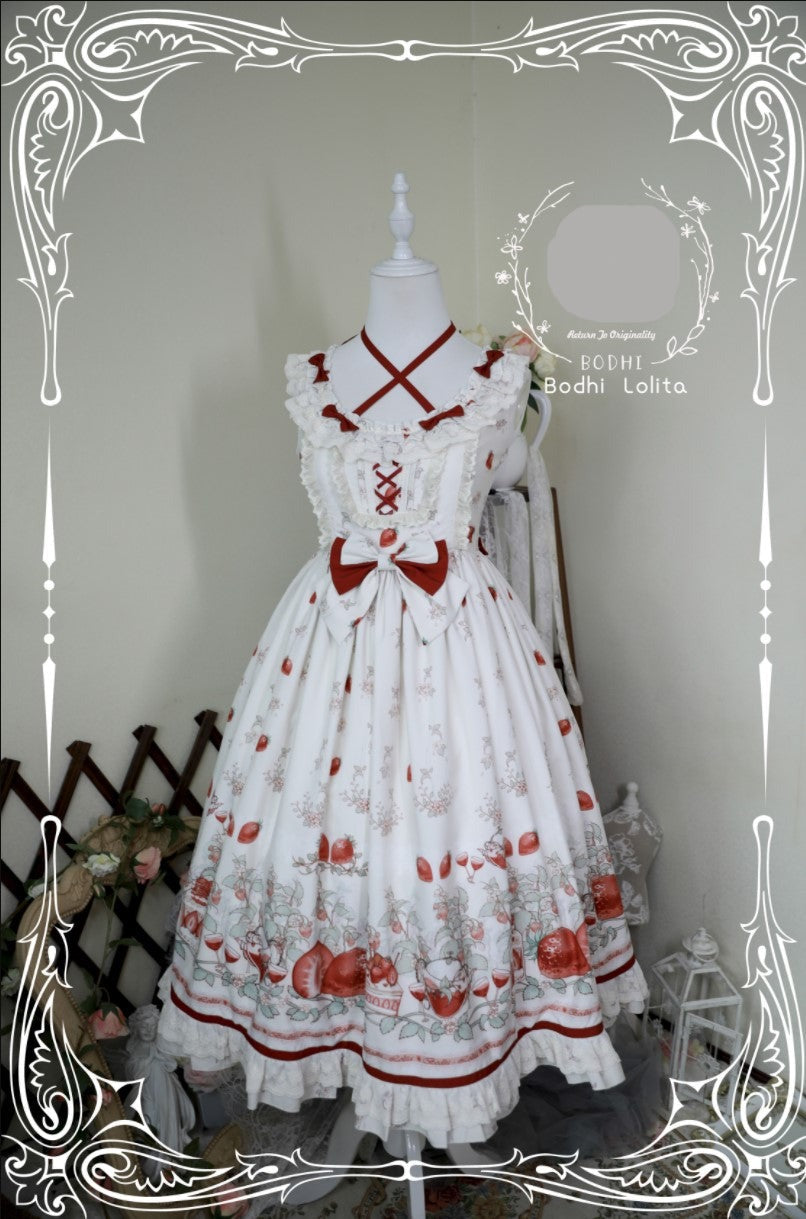 Bodhi Lolita - Strawberry Fruit Tea SP - Apricot Sweet Lolita Jumper Dress S JSK