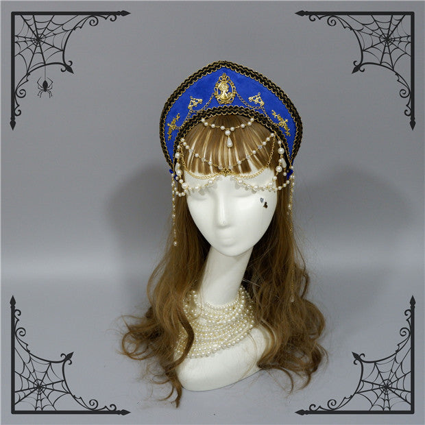 Foxcherry - Retro Lolita Gorgeous Bead Chain Headdress Multicolors sapphire blue