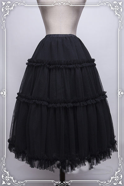 Krad Lanrete~Elegant Long and Short Lolita Petticoat Free size gauze SK (long version)-black color 