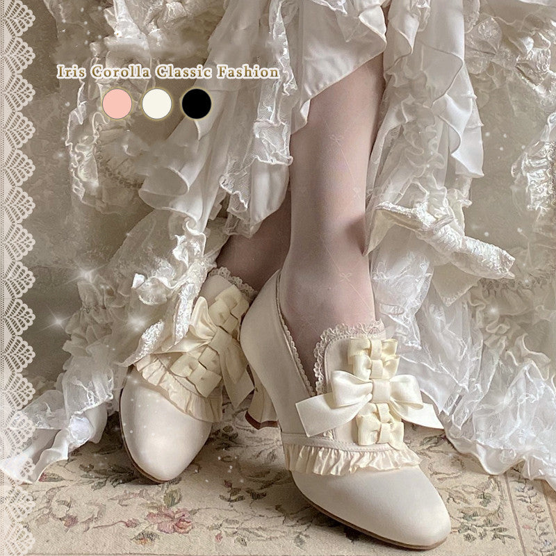 Iris Corolla~Queen Mary~Bows High Heels Lolita Shoes 35 soft cream whie 