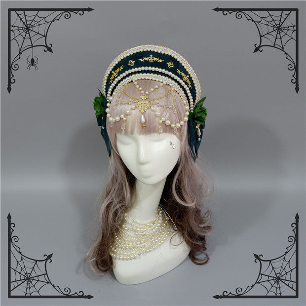 Fox Cherry-Lolita Palace Retro Gorgeous Flowers Headdress green