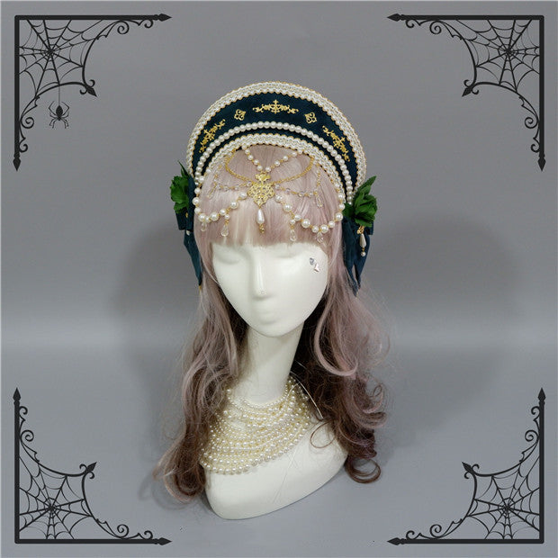 Fox Cherry-Lolita Palace Retro Gorgeous Flowers Headdress free size green 