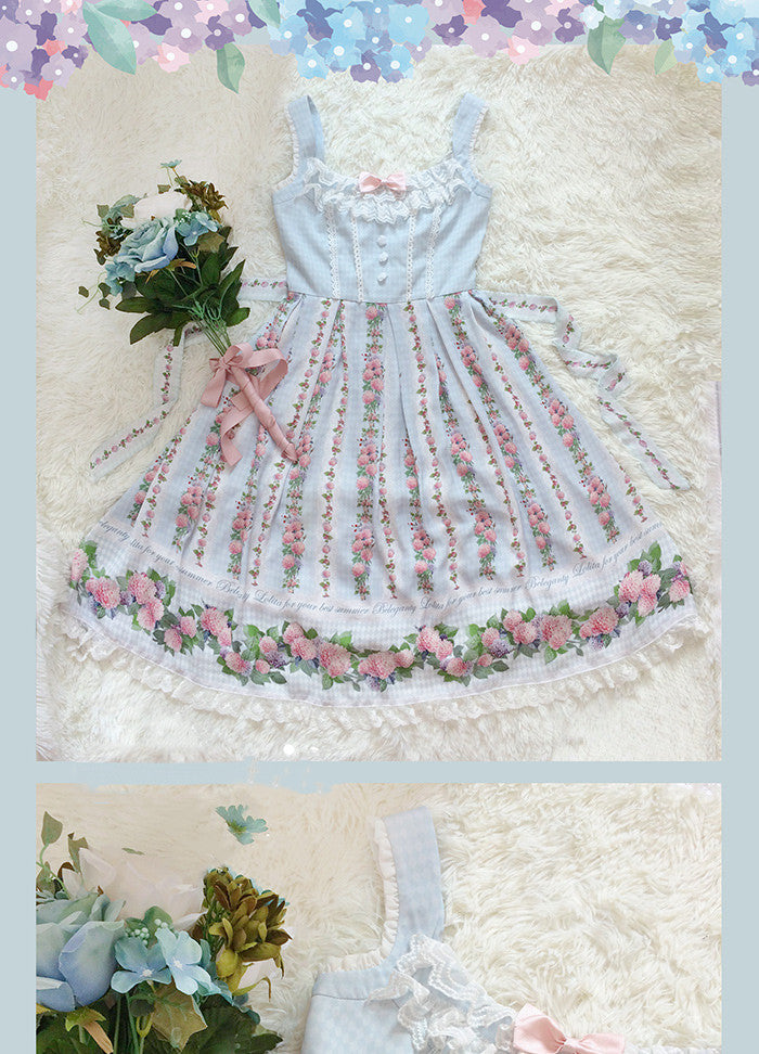 Beleganty~Summer of Hydrangea~Flower Printed Lolita Jumper Skirt S light blue(S-M) 