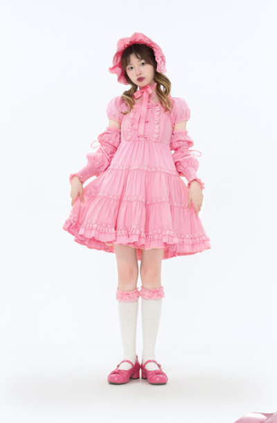 Bacio Bouquet~Doll Story~Sweet Lolita OP Dress with Mini Sleeves S dark pink 