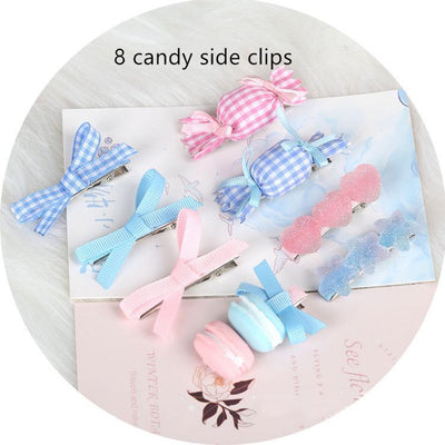 (Buyforme)Manmeng~Pink and Blue Sweet Lolita Bow Headwear 8 pcs small side clips  