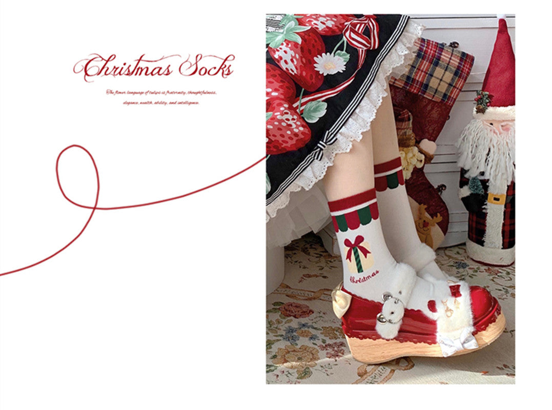 Sheep Puff~Christmas Cotton Lolita Calf Socks   