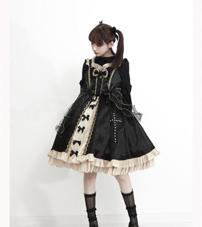 CastleToo~Starry Night Ballet~Black Gold Lolita Jumper Skirt   