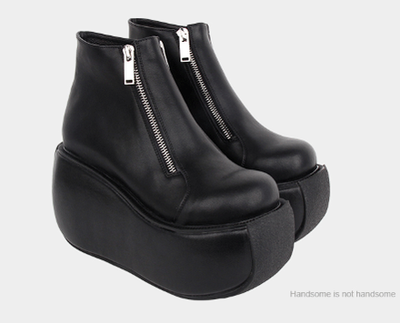 Angelic imprint~Punk Lolita Double-zipper Black Leather Platform Shoes   