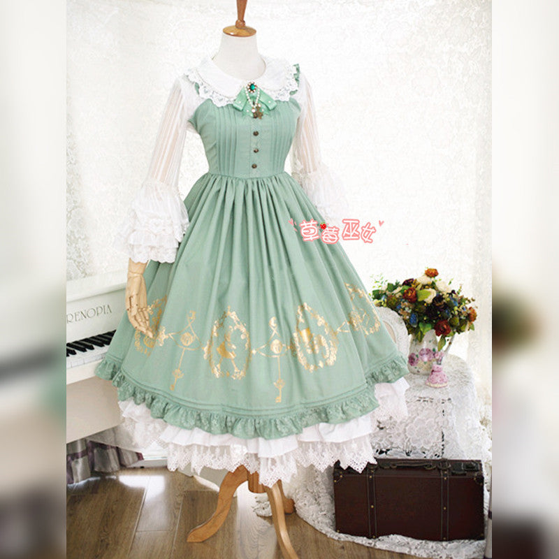 Strawberry Witch - Alice in Wonderland - Classic Lolita JSK Dress Gold Foil Printing S grass green