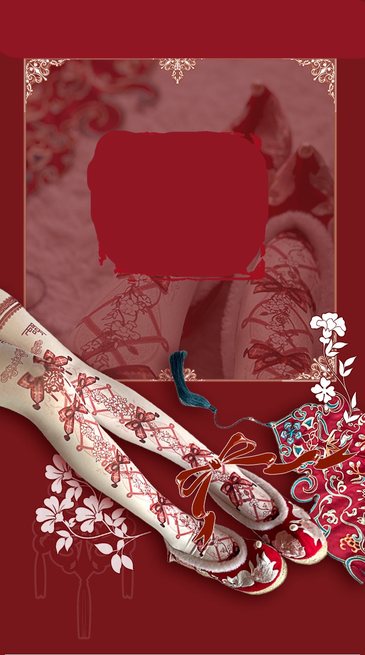 Red Maria~Blooms Print Nylon Lolita Tights   
