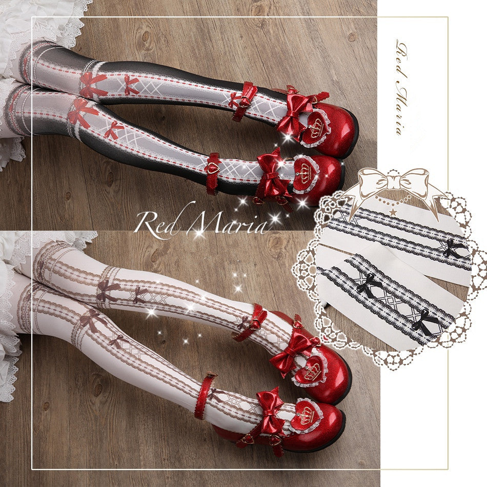 Red Maria~Sweet Ribbon Velvet Lolita Tights   