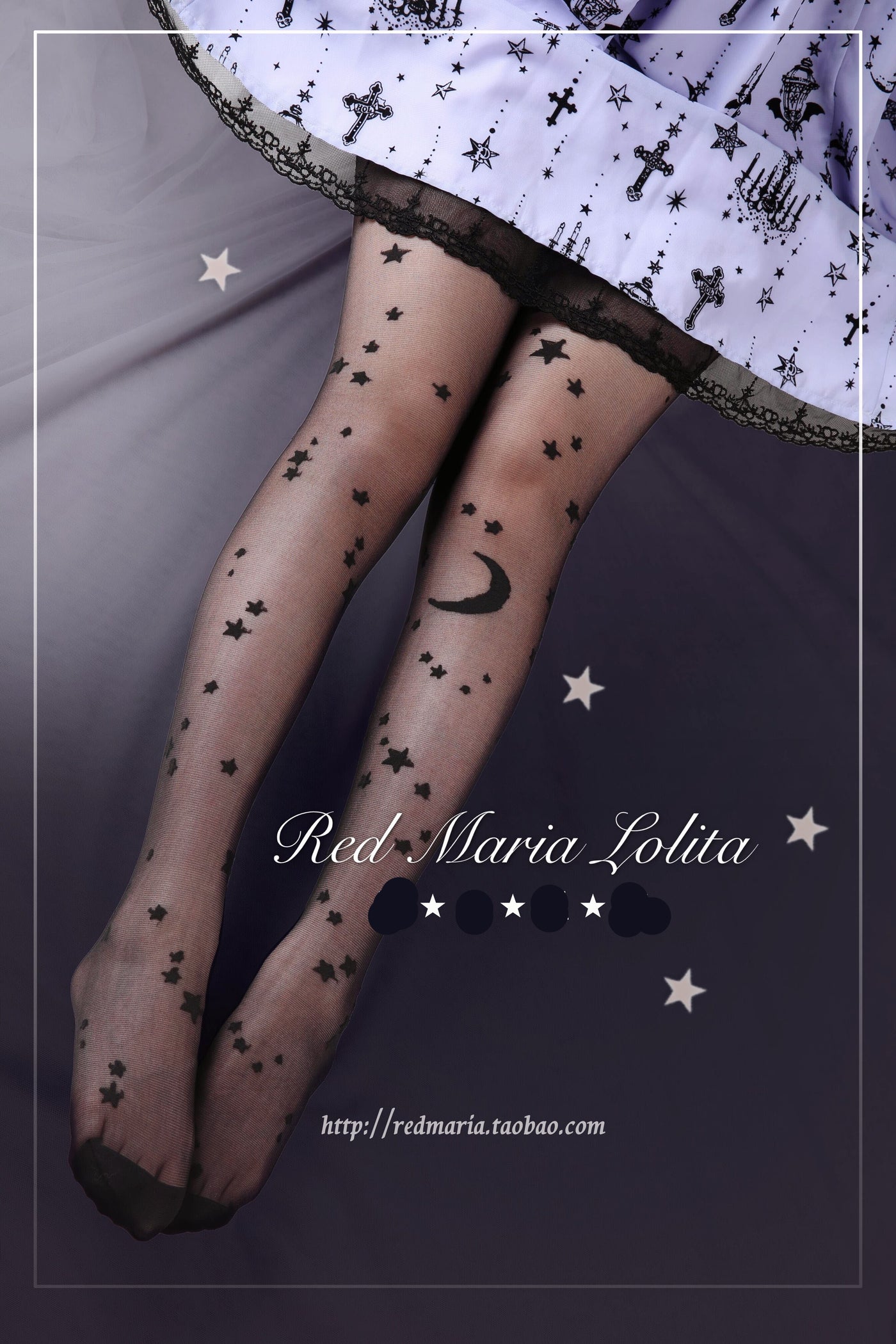 Red Maria~Moon Star Kawaii Lolita Tights free size black 